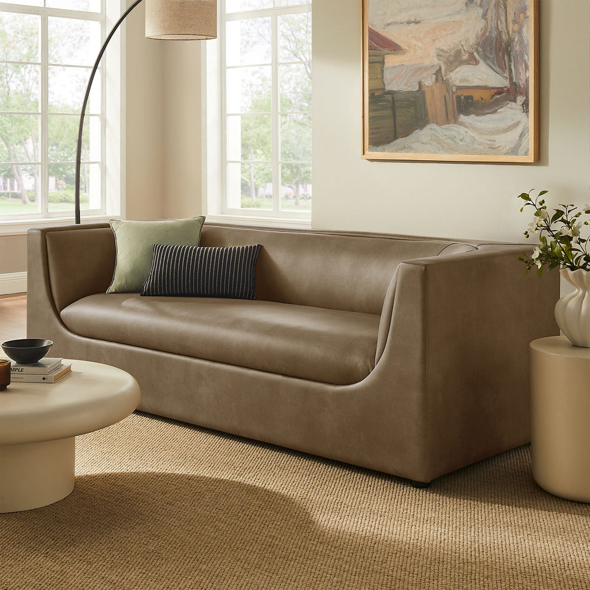 Hilda 86" Curved Back Vegan Leather Sofa - view 15
