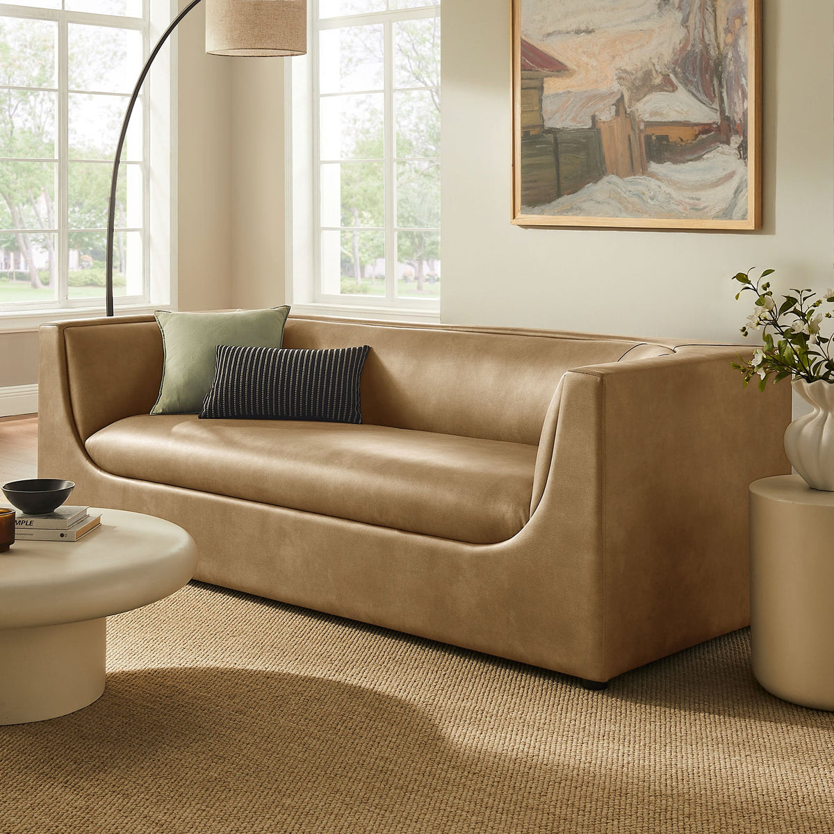 Hilda 86" Curved Back Vegan Leather Sofa - view 16