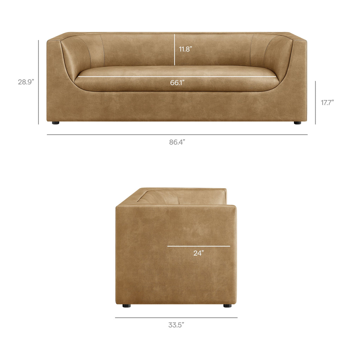 Hilda 86" Curved Back Vegan Leather Sofa - view 20