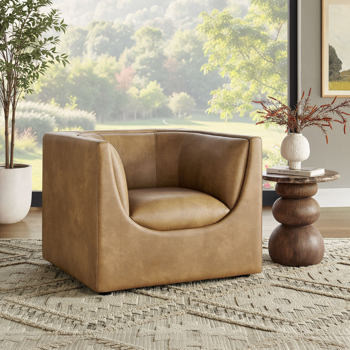 Hilda Curved Back Vegan Leather Armchair