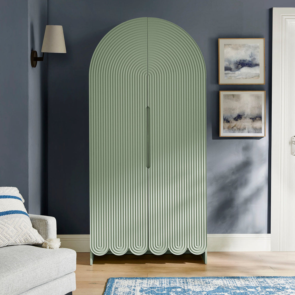 Dahlia 78 Inch Fluted and Scalloped Arched Storage Cabinet