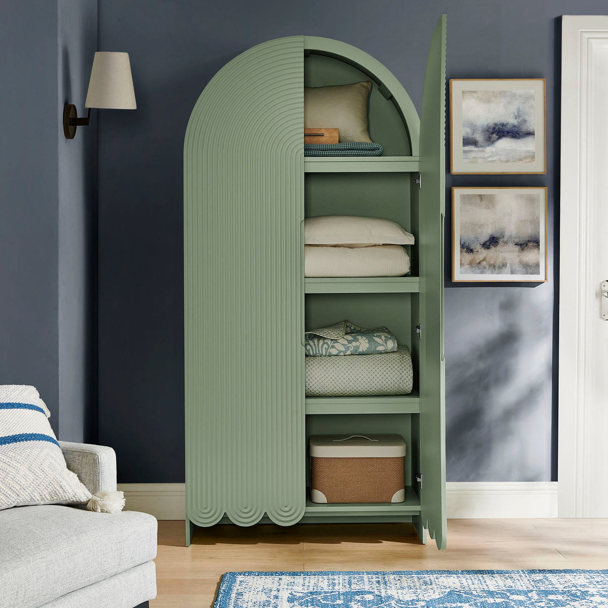 Dahlia 78 Inch Fluted and Scalloped Arched Storage Cabinet