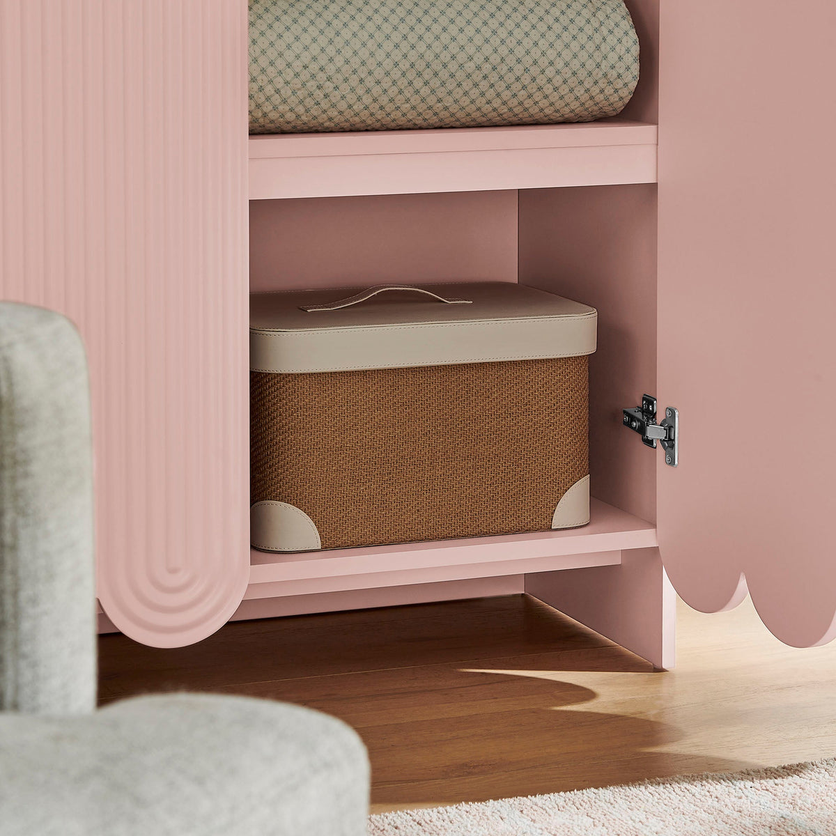 Dahlia 78 Inch Fluted and Scalloped Arched Storage Cabinet