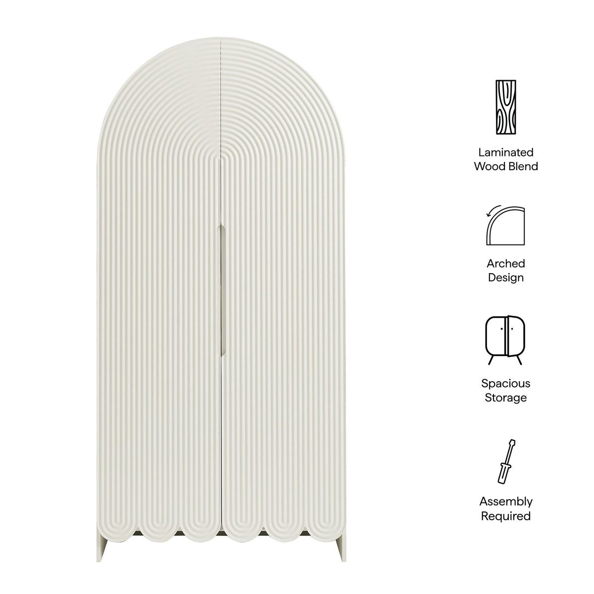 Dahlia 78 Inch Fluted and Scalloped Arched Storage Cabinet