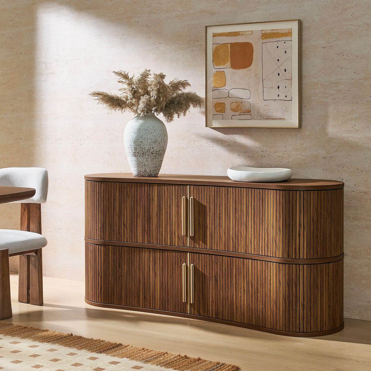 Radcliffe 63" Curved Fluted Sideboard Buffet Cabinet