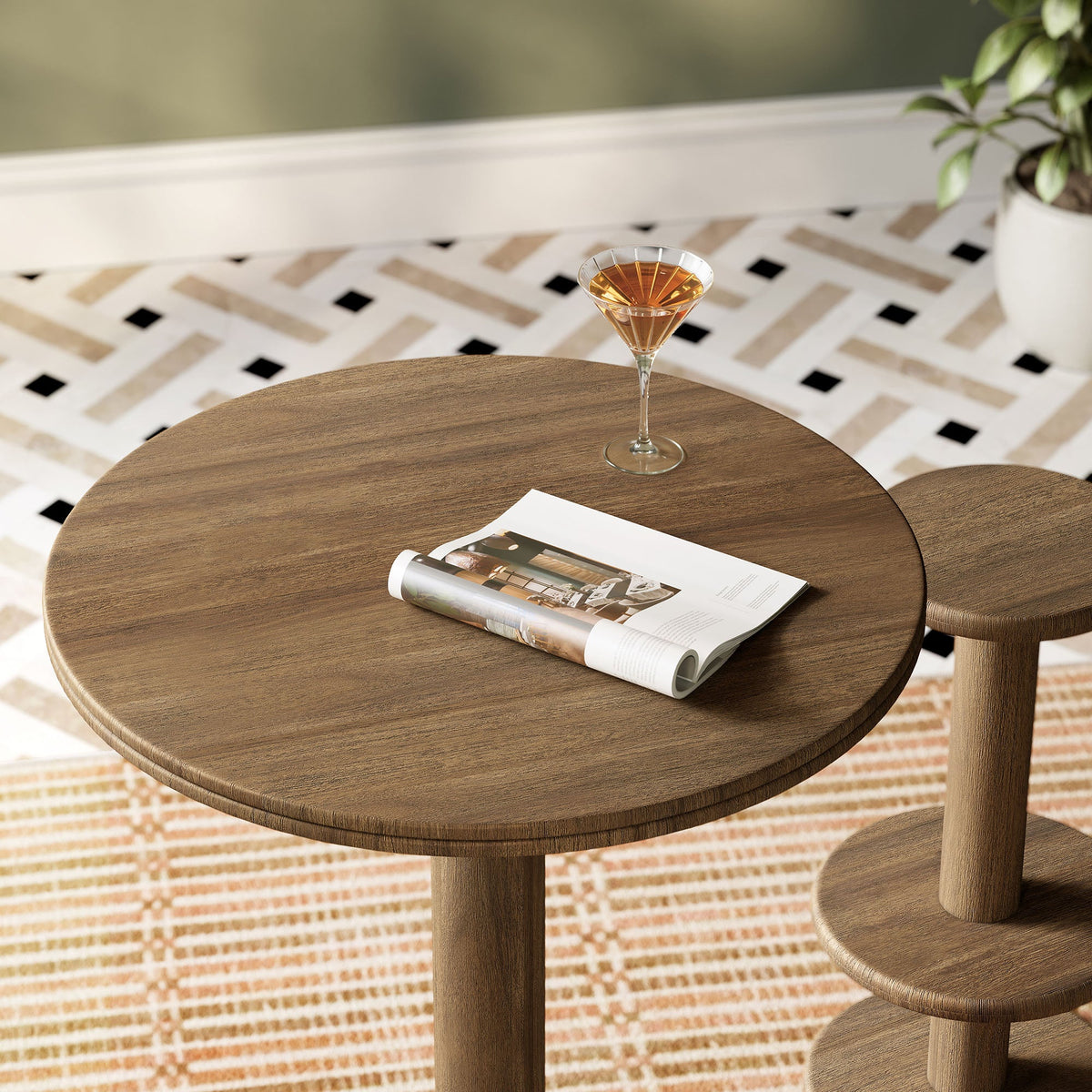Neo 31 Inch Round Indoor - Outdoor Patio Wood Bar Table