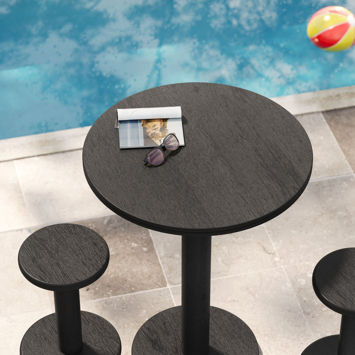 Neo 3-Piece Round Indoor - Outdoor Patio Wood Bar Table And Stool Set