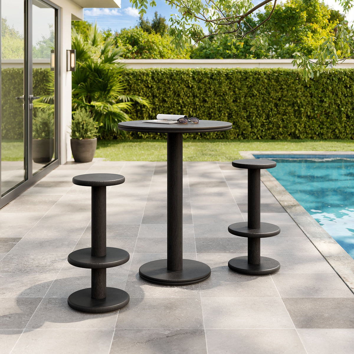 Neo 3-Piece Round Indoor - Outdoor Patio Wood Bar Table And Stool Set
