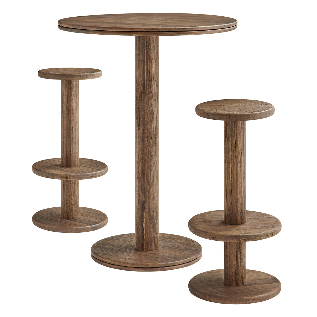 Neo 3-Piece Round Indoor - Outdoor Patio Wood Bar Table And Stool Set