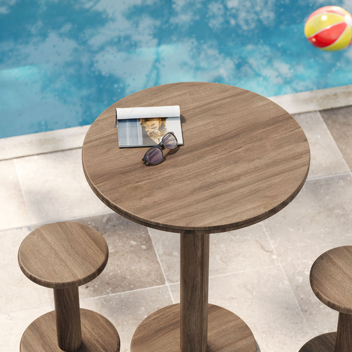 Neo 3-Piece Round Indoor - Outdoor Patio Wood Bar Table And Stool Set