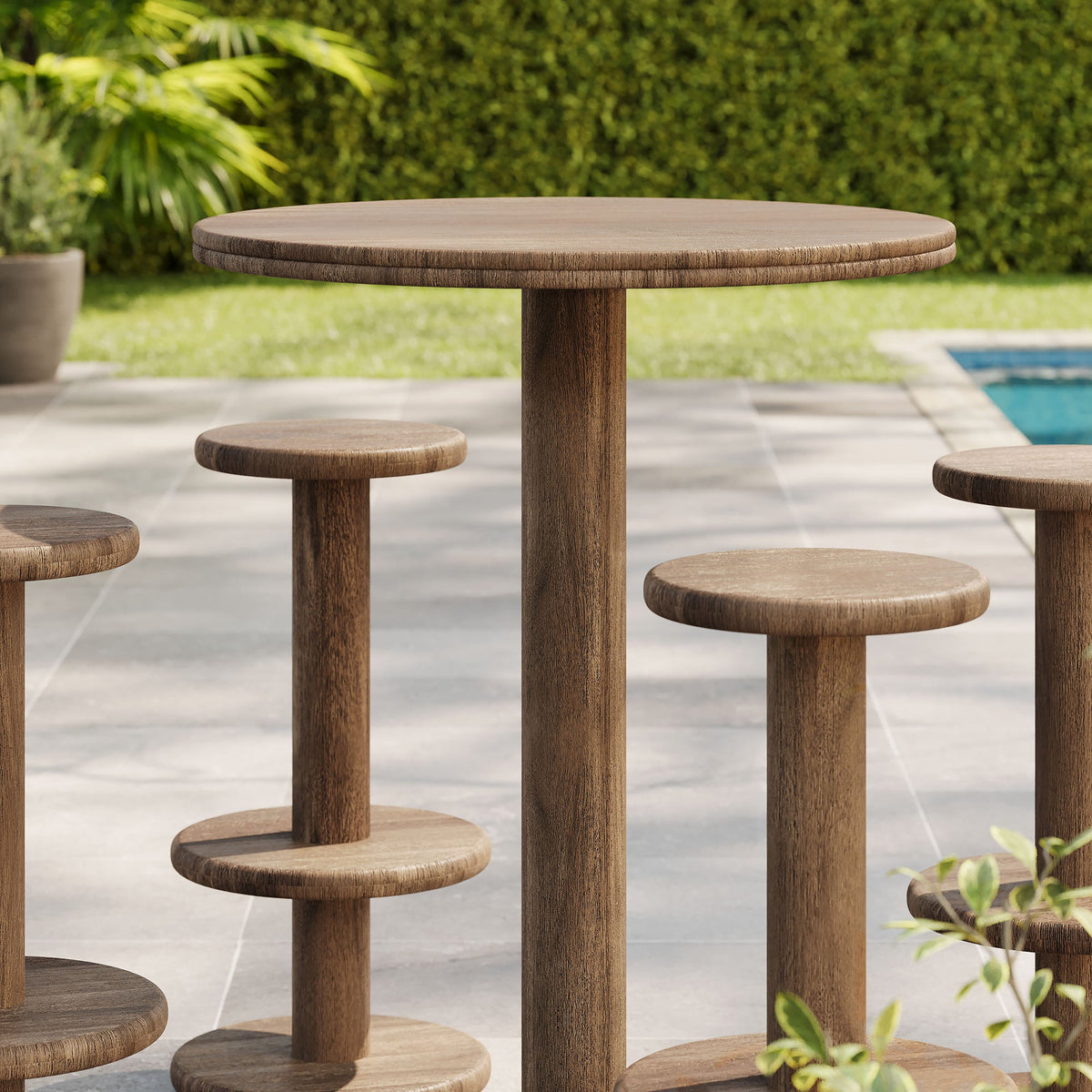 Neo 5-Piece Round Indoor - Outdoor Round Patio Bar Table And Stool Set