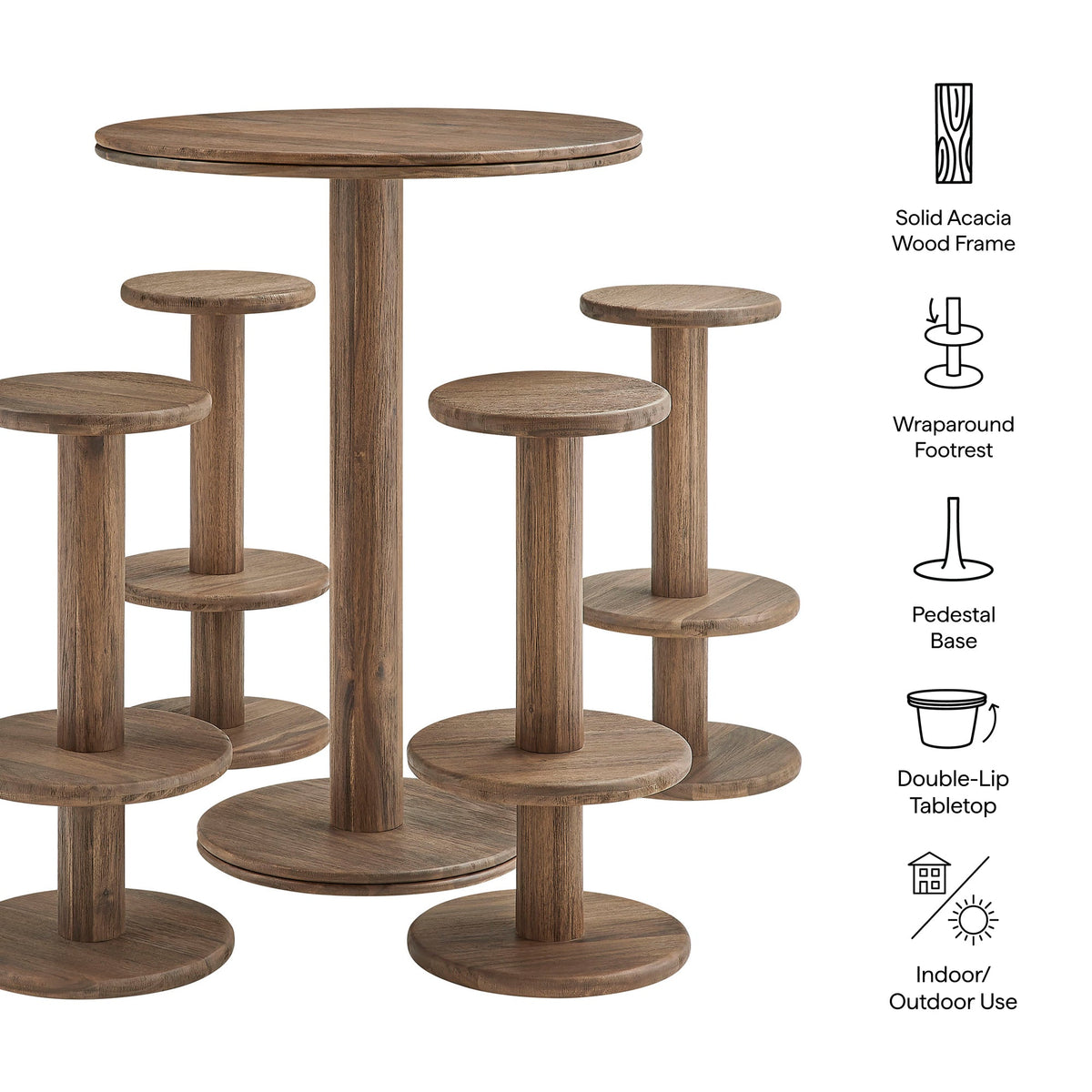 Neo 5-Piece Round Indoor - Outdoor Round Patio Bar Table And Stool Set