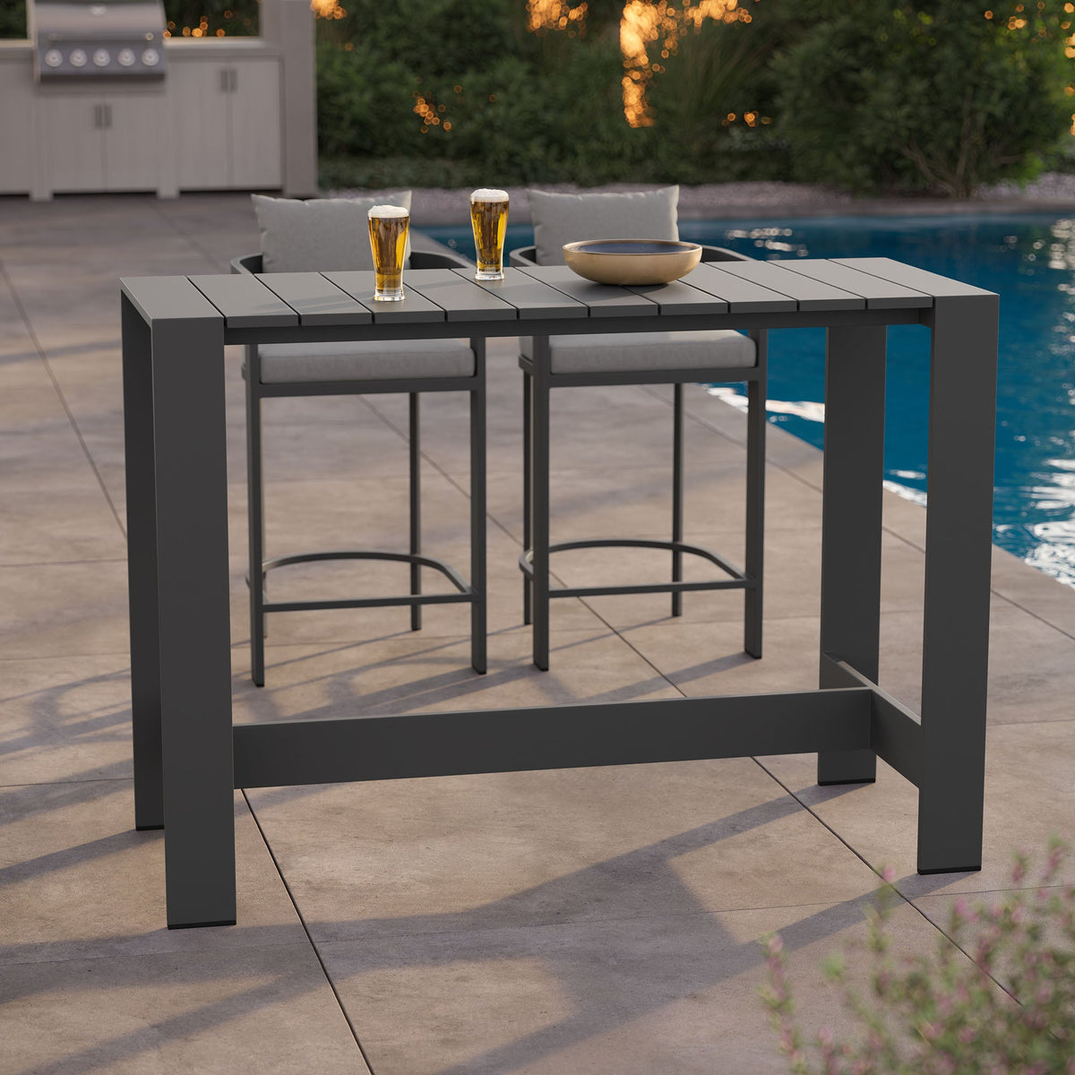 Tahoe 59 Inch Rectangle Outdoor Aluminum Bar Table - view 7