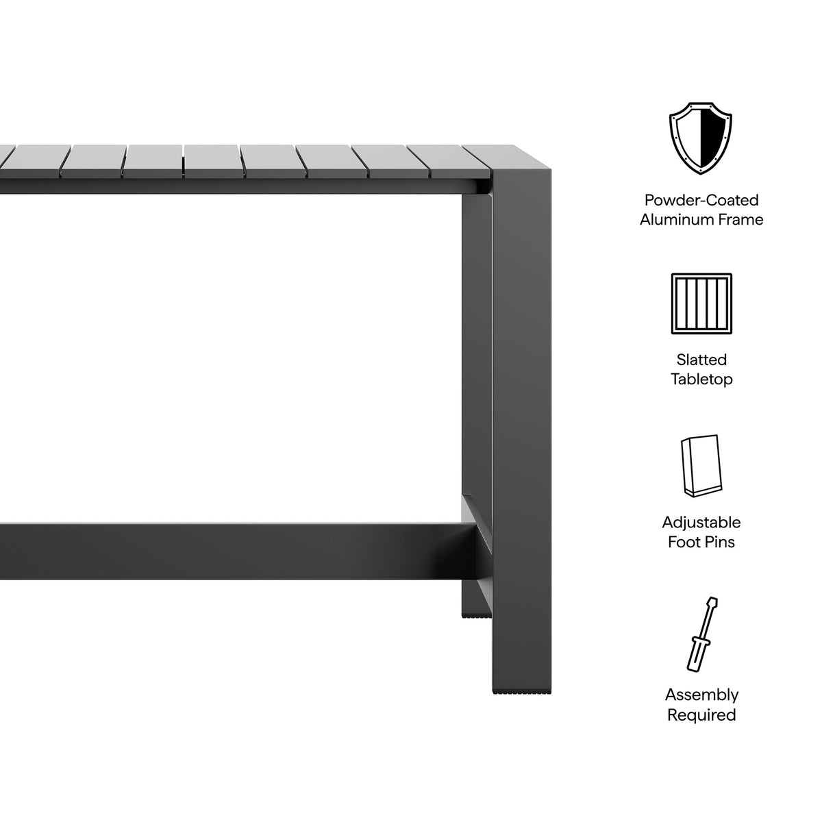 Tahoe 59 Inch Rectangle Outdoor Aluminum Bar Table - view 8