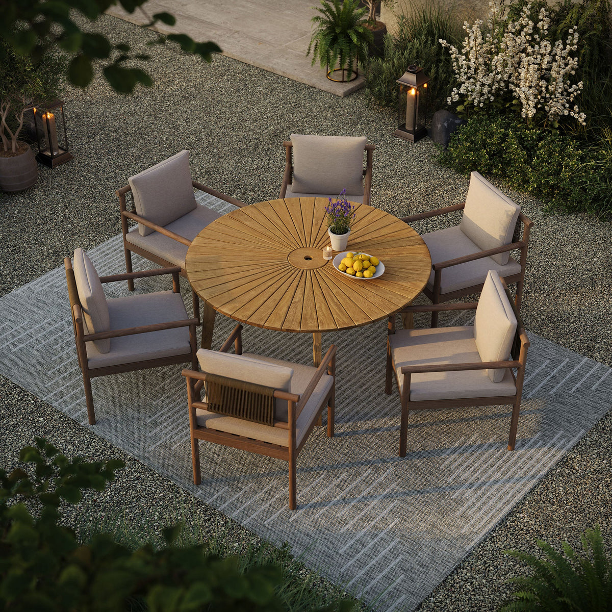 Cielo 59" Sunburst Outdoor Teak Dining Table