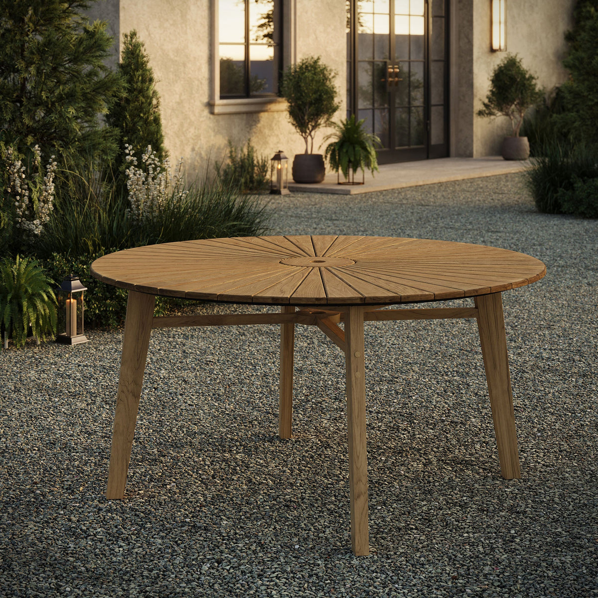 Cielo 59" Sunburst Outdoor Teak Dining Table