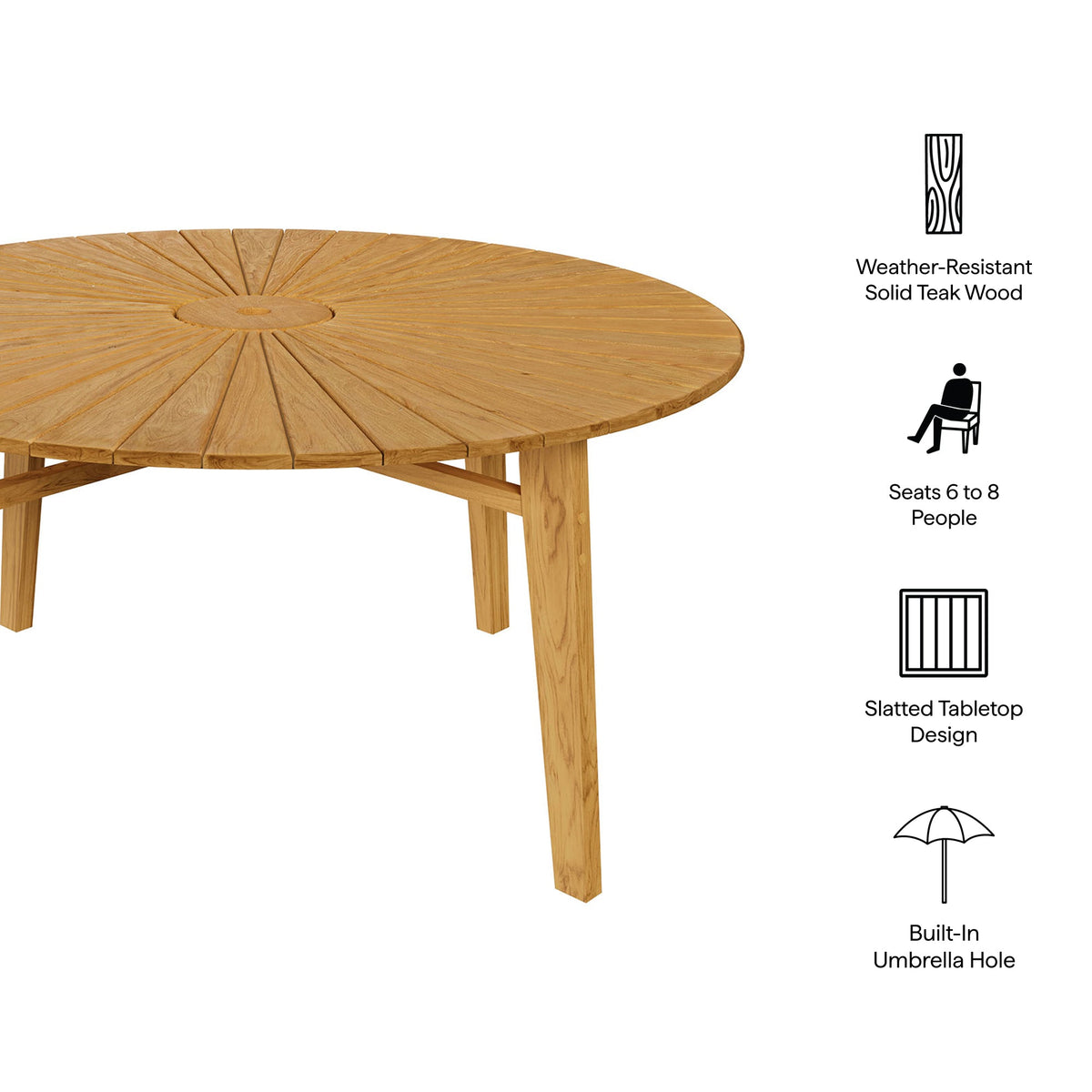 Cielo 59" Sunburst Outdoor Teak Dining Table