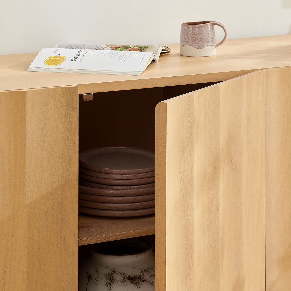 Sorren 72 Inch Scalloped Wood 4-Door Sideboard