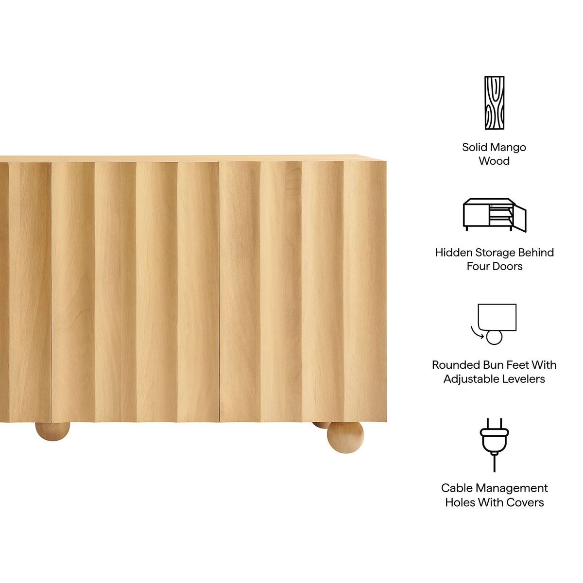 Sorren 72 Inch Scalloped Wood 4-Door Sideboard