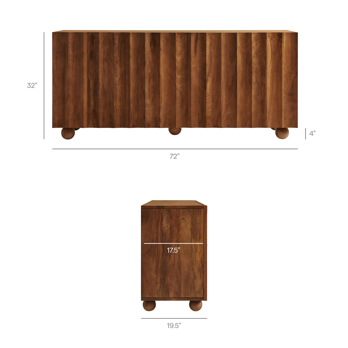 Sorren 72 Inch Scalloped Wood 4-Door Sideboard