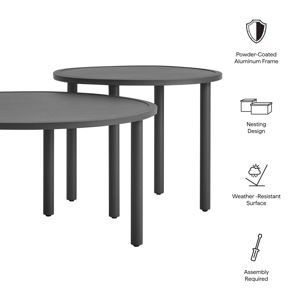 Porta 2 Piece Nesting Outdoor Aluminum Coffee Table Set