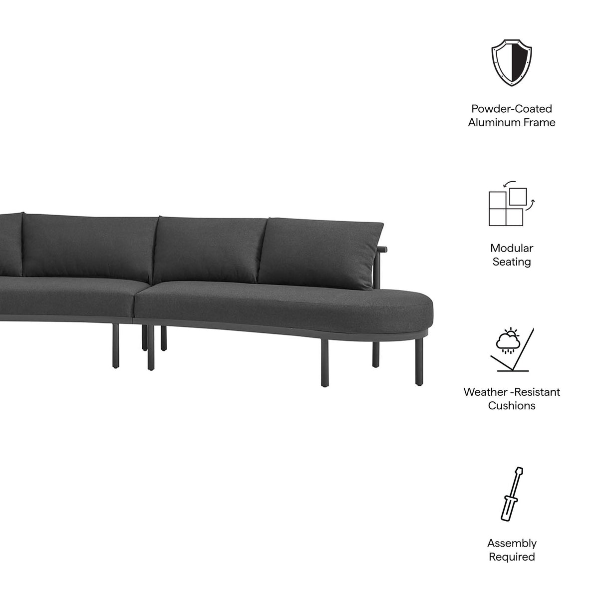 Porta 3 Piece Outdoor Aluminum Modular Sofa