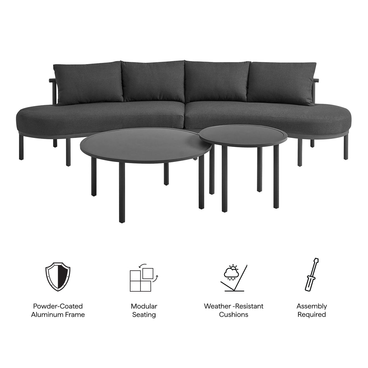 Porta 4 Piece Outdoor Aluminum Modular Sofa Set