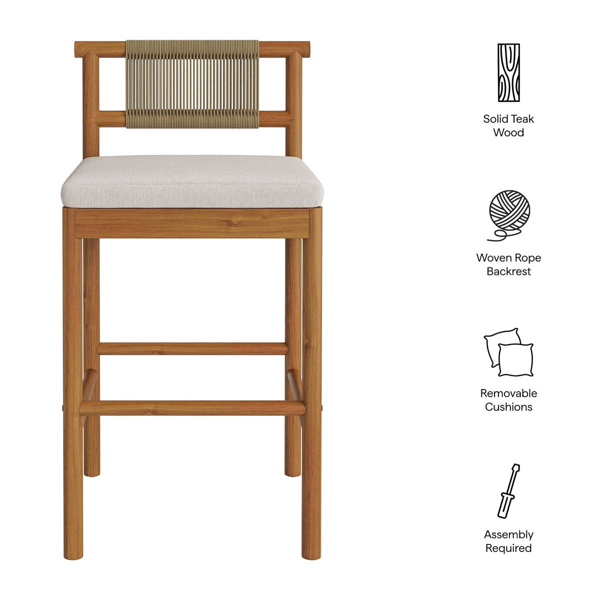 Eleni Outdoor Teak Wood Bar Stools Set of 2