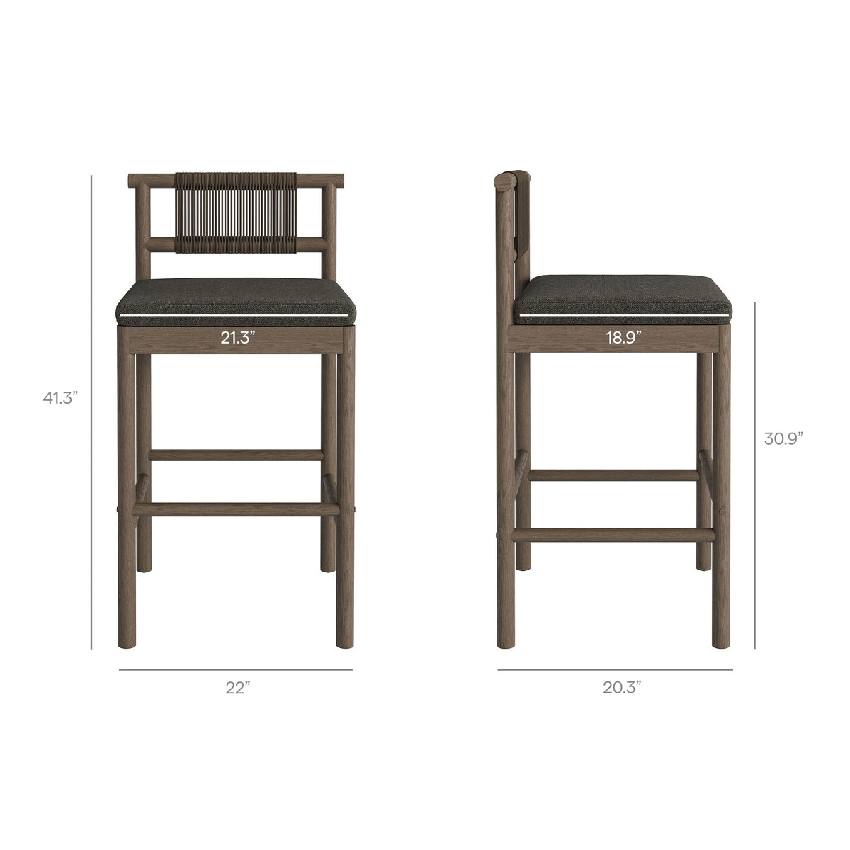 Eleni Outdoor Teak Wood Bar Stools Set of 2
