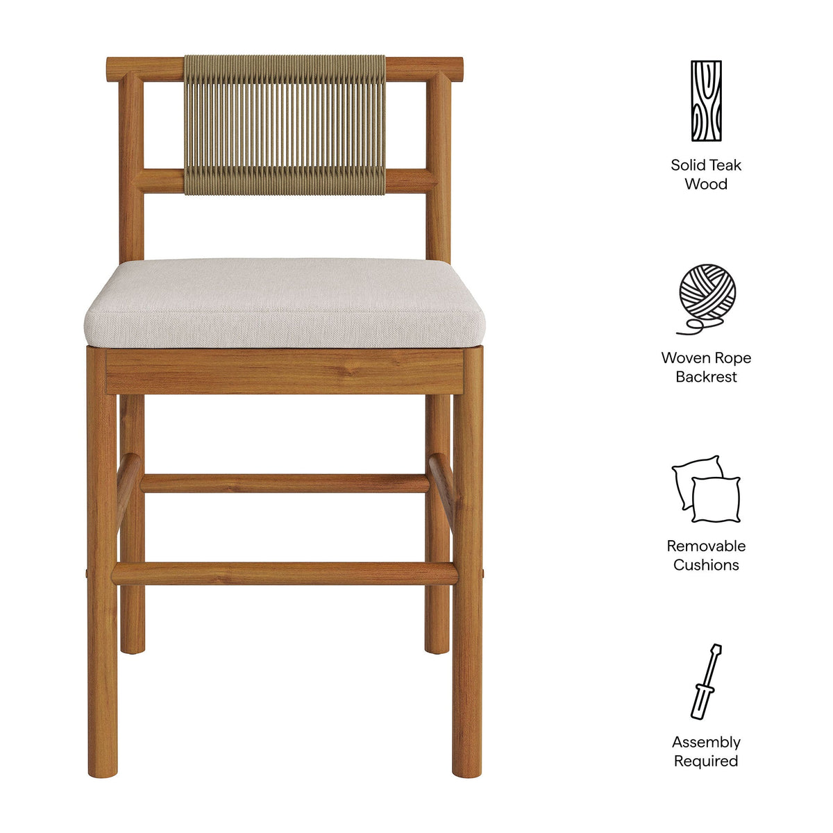 Eleni Outdoor Teak Wood Counter Stools Set of 2