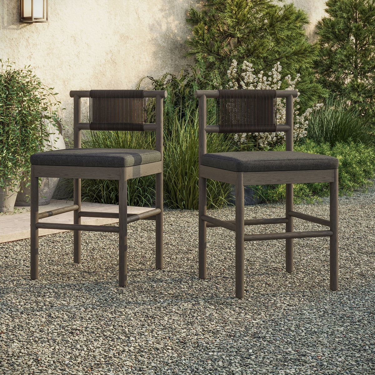 Eleni Outdoor Teak Wood Counter Stools Set of 2