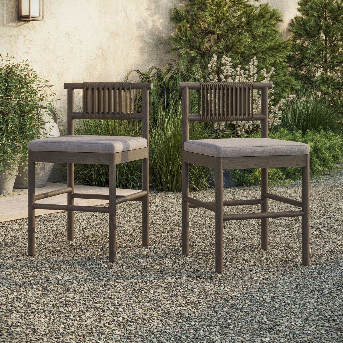 Eleni Outdoor Teak Wood Counter Stools Set of 2