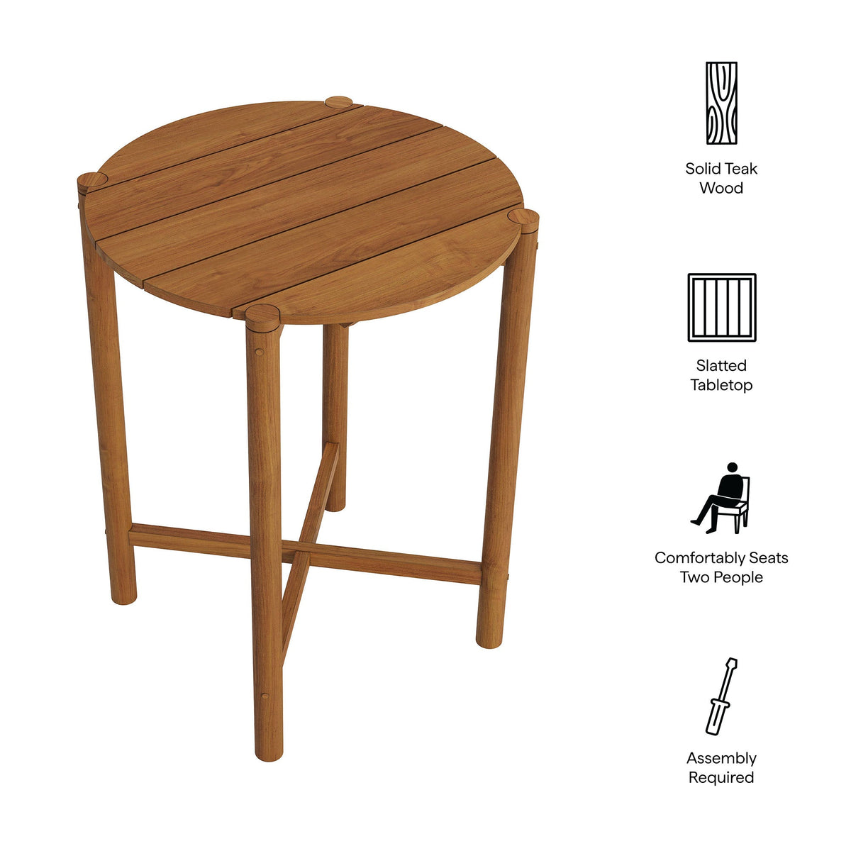 Eleni Round 35 Inch Outdoor Teak Wood Round Bar Table
