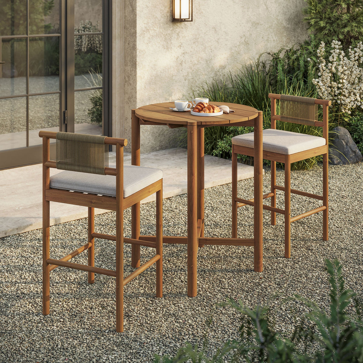 Eleni 3-Piece Outdoor Teak Wood Bar Set
