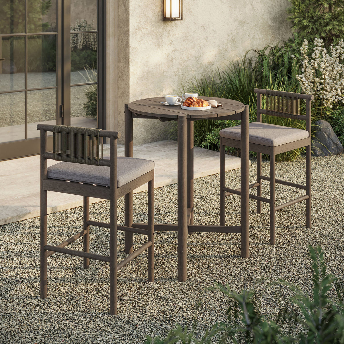 Eleni 3-Piece Outdoor Teak Wood Bar Set