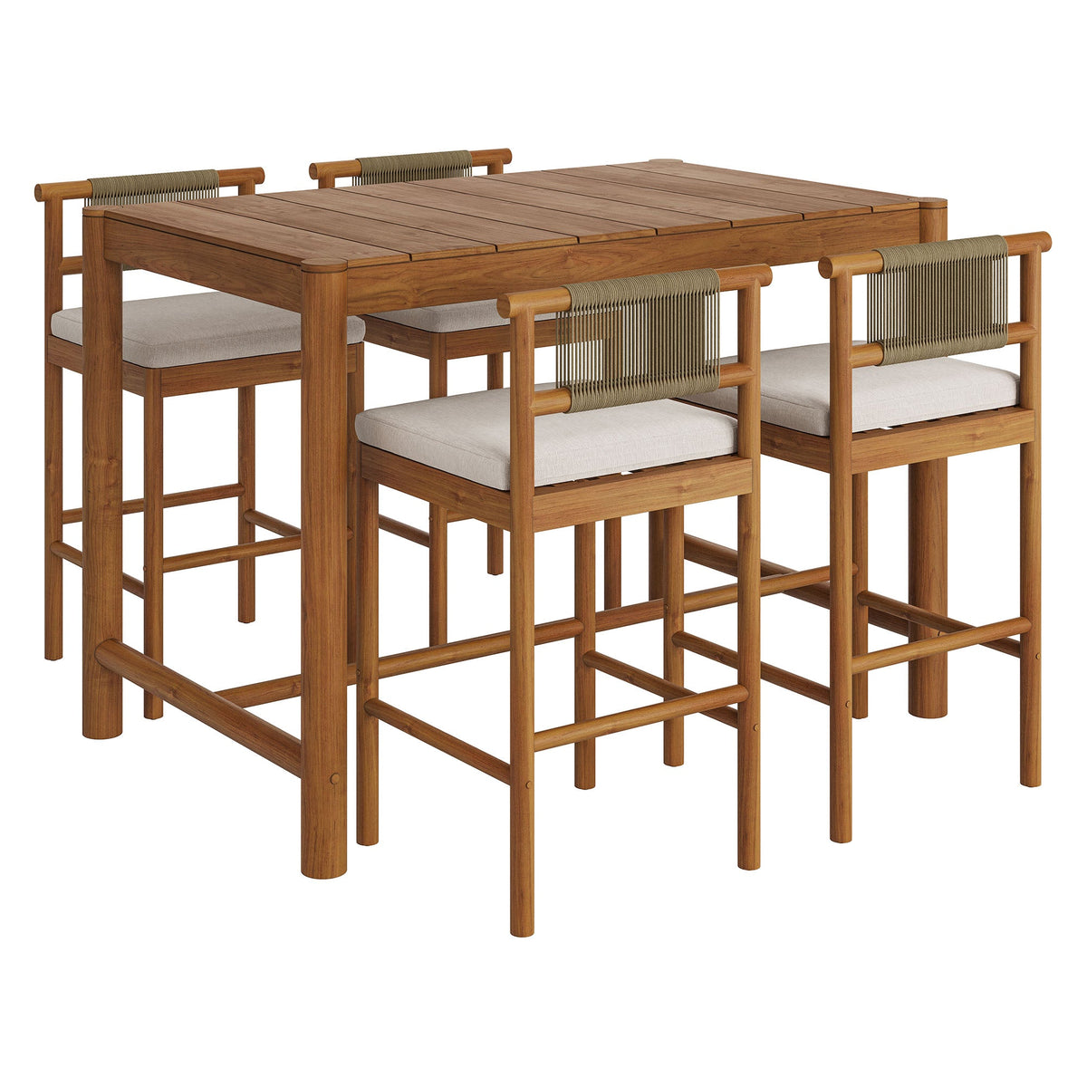 Eleni 5-Piece Outdoor Teak Wood Bar Set