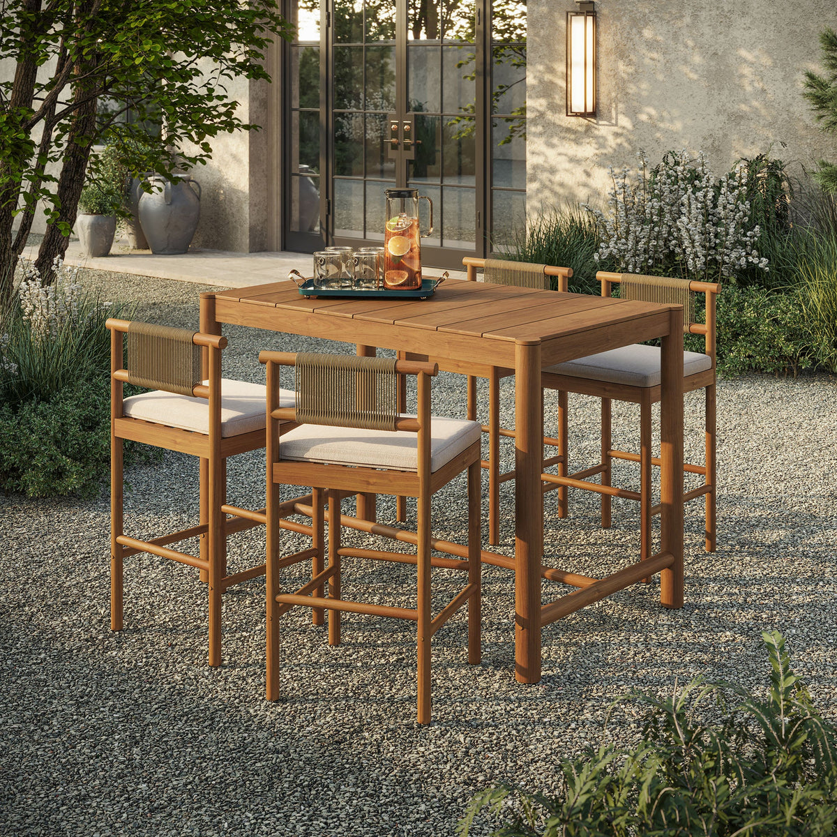 Eleni 5-Piece Outdoor Teak Wood Bar Set