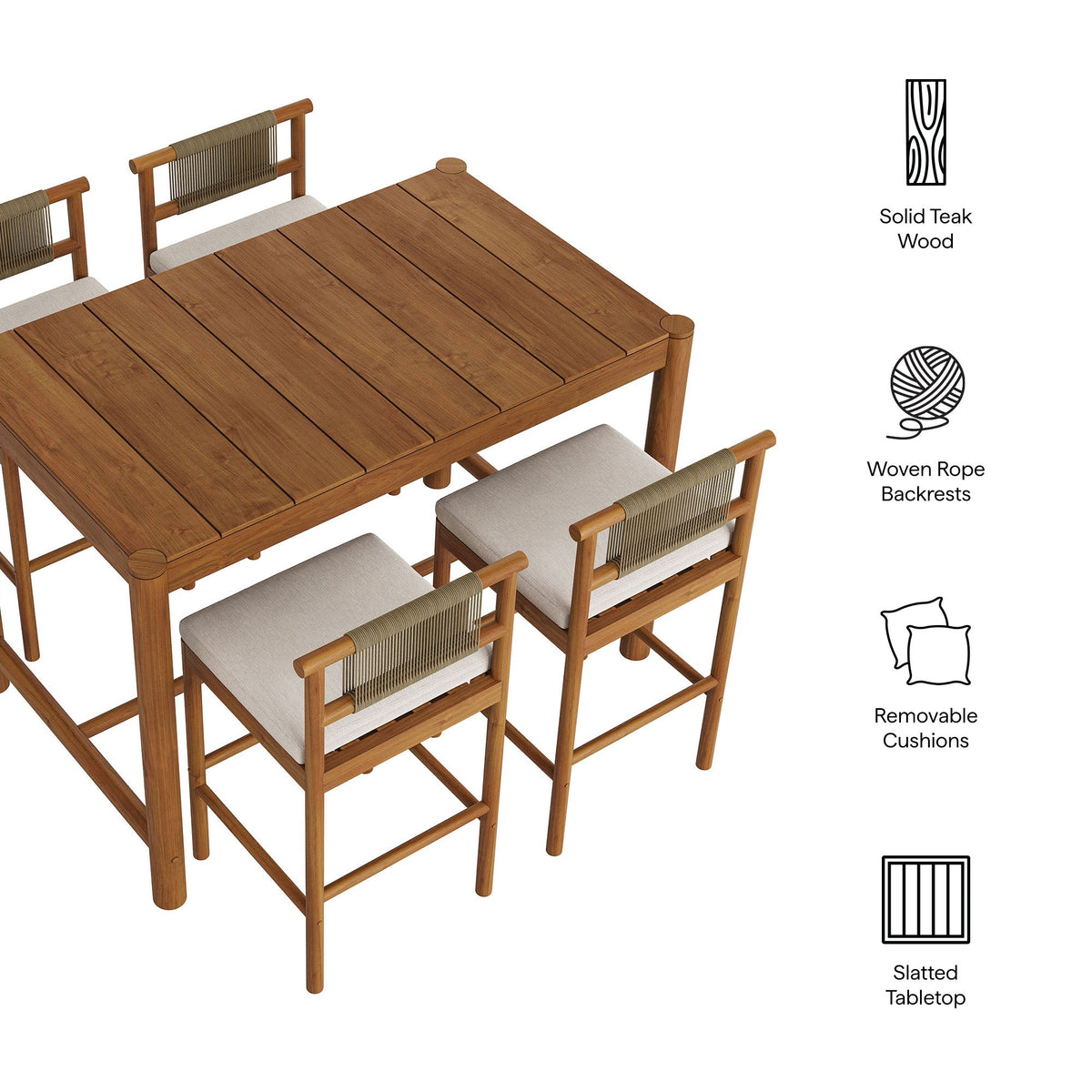 Eleni 5-Piece Outdoor Teak Wood Bar Set
