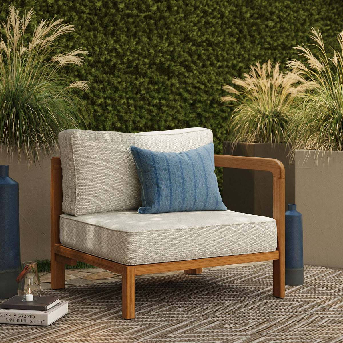 Kona Outdoor Teak Wood Right-Arm Facing Modular Armchair - view 13