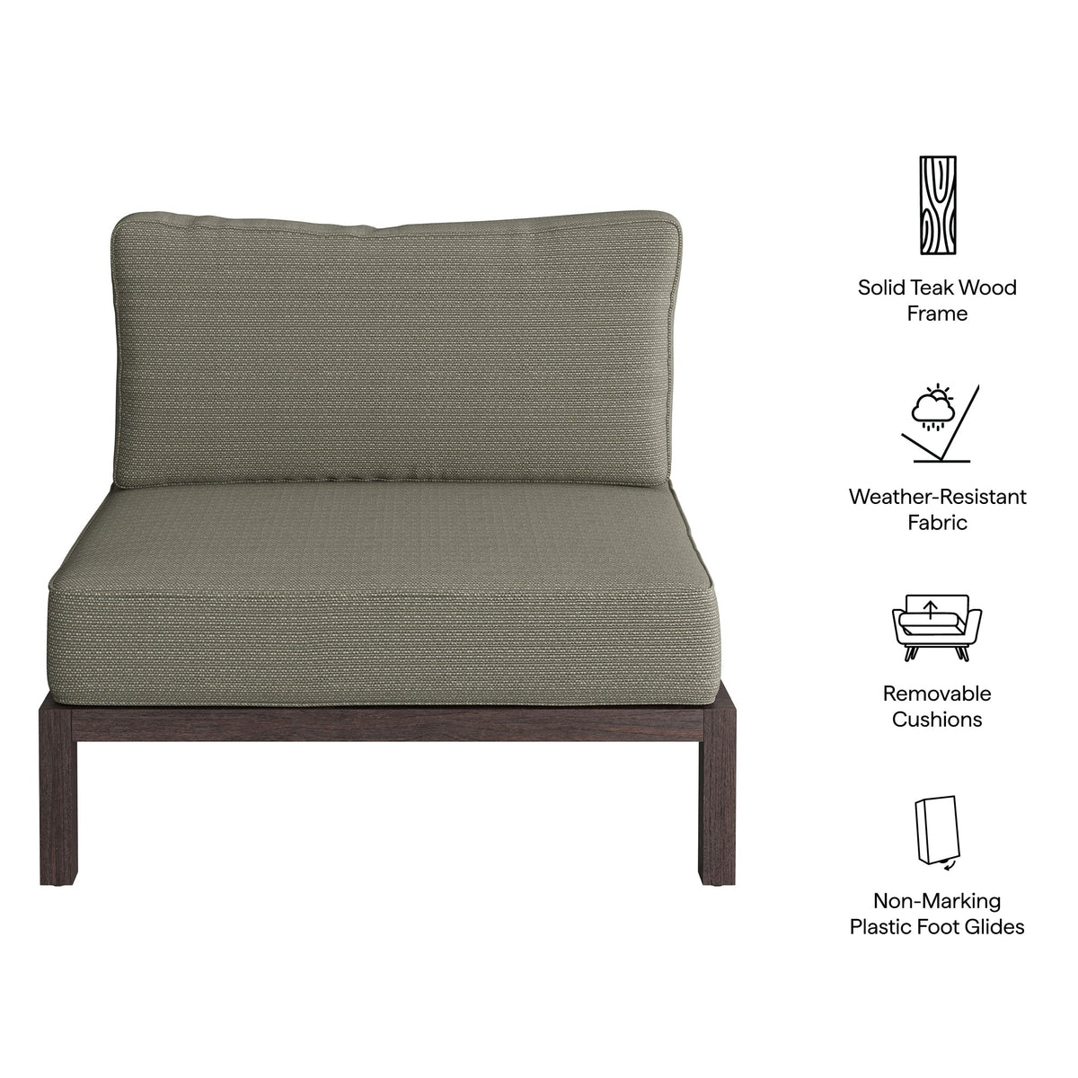 Kona Outdoor Teak Wood Armless Modular Chair