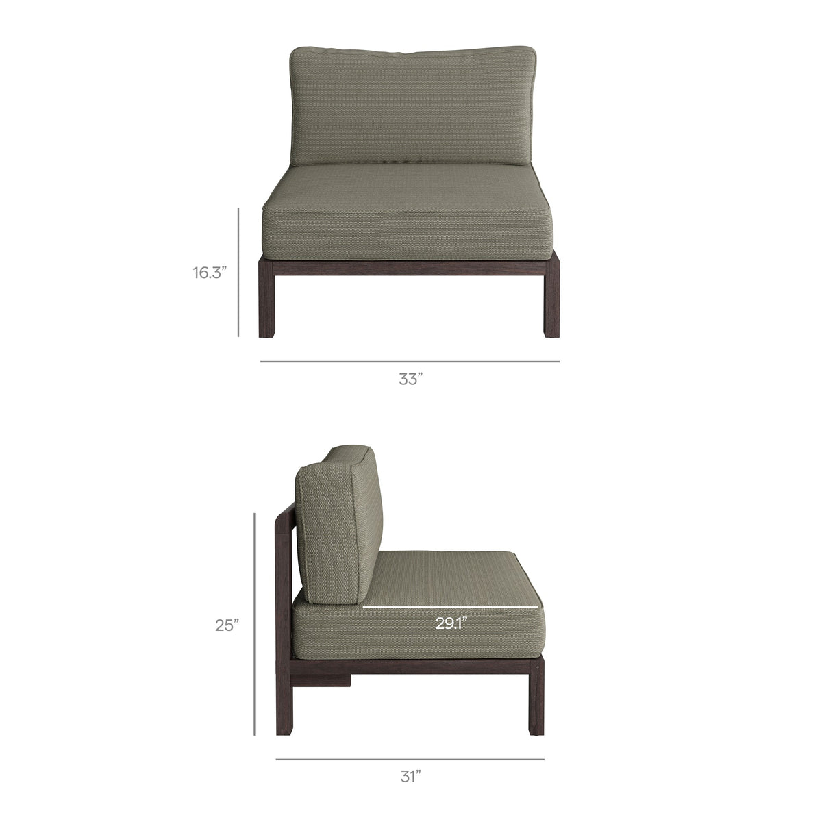 Kona Outdoor Teak Wood Armless Modular Chair