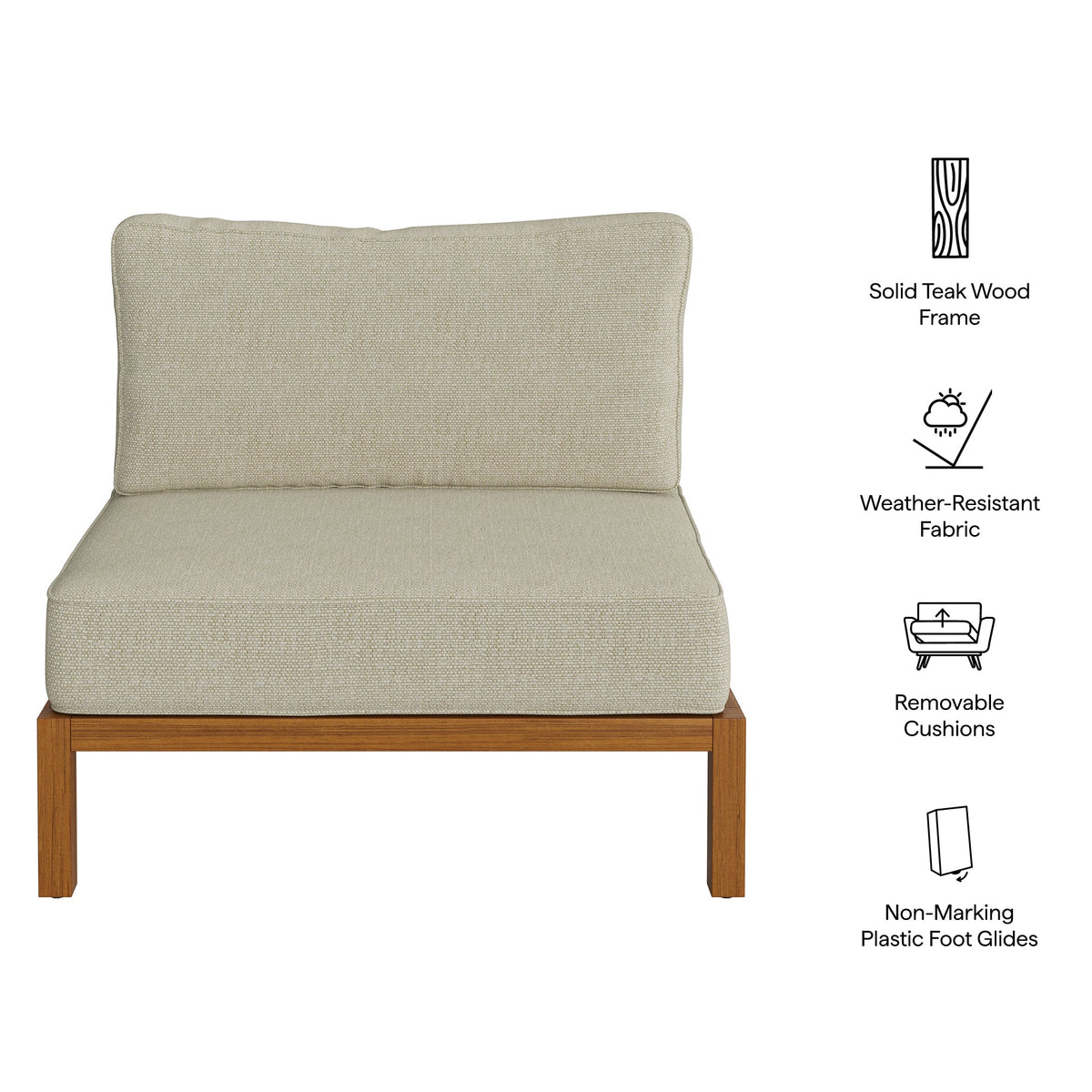 Kona Outdoor Teak Wood Armless Modular Chair