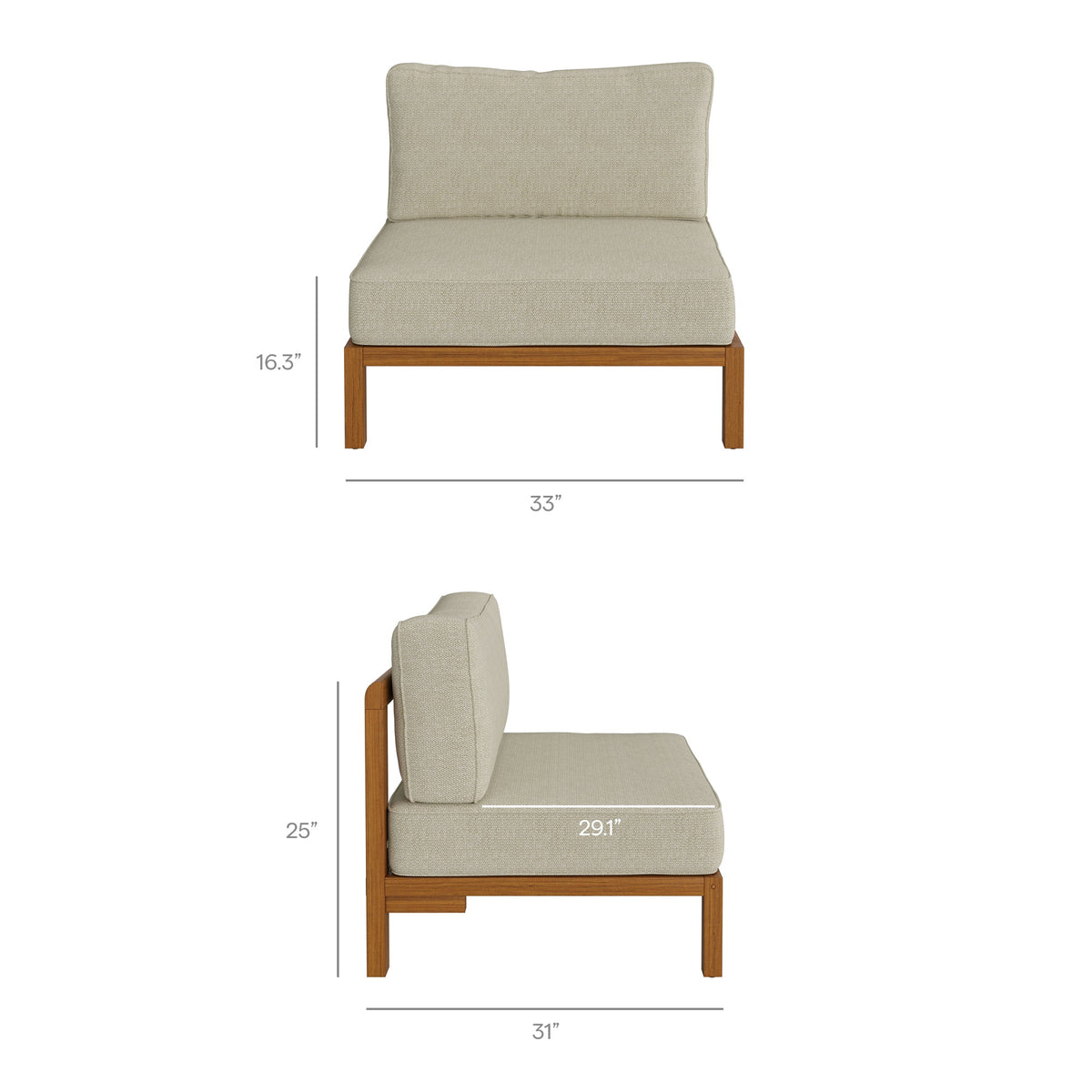 Kona Outdoor Teak Wood Armless Modular Chair