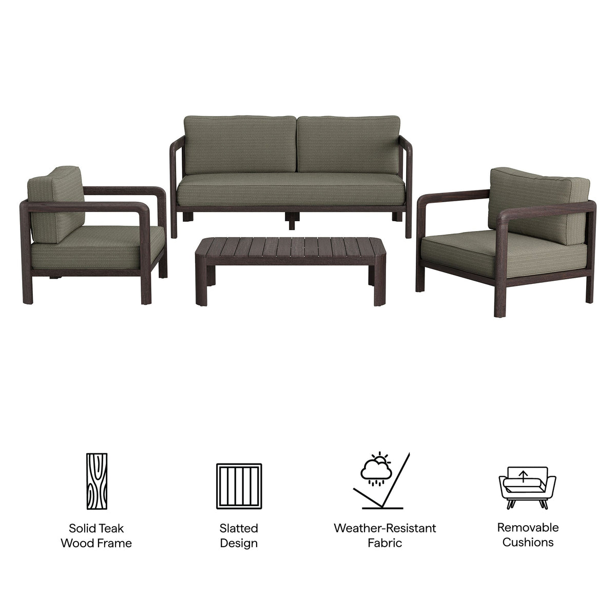 Kona 4-Piece Outdoor Teak Wood Furniture Set