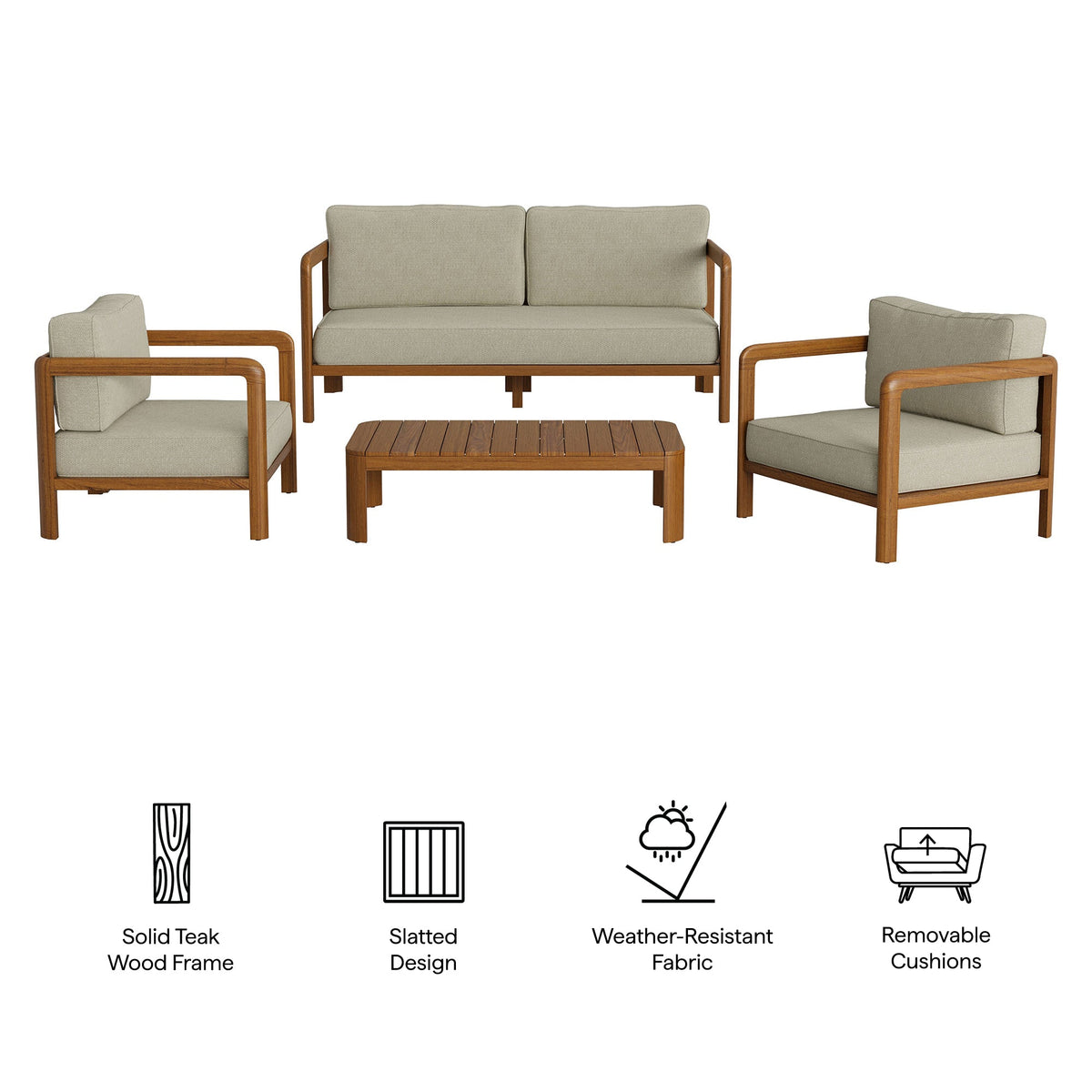 Kona 4-Piece Outdoor Teak Wood Furniture Set