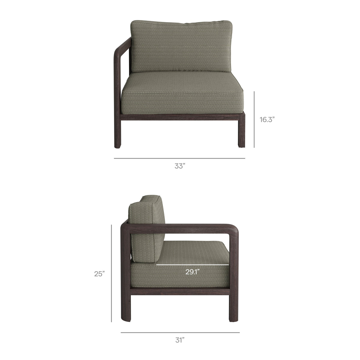 Kona 3-Piece Outdoor Teak Wood Modular Sofa Set