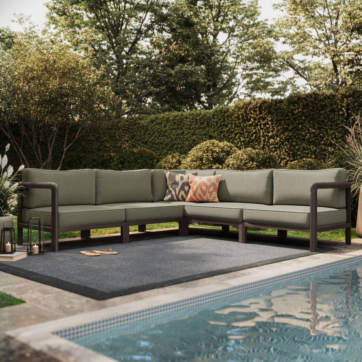 Kona 5-Piece Outdoor Teak Wood Corner Modular Sofa