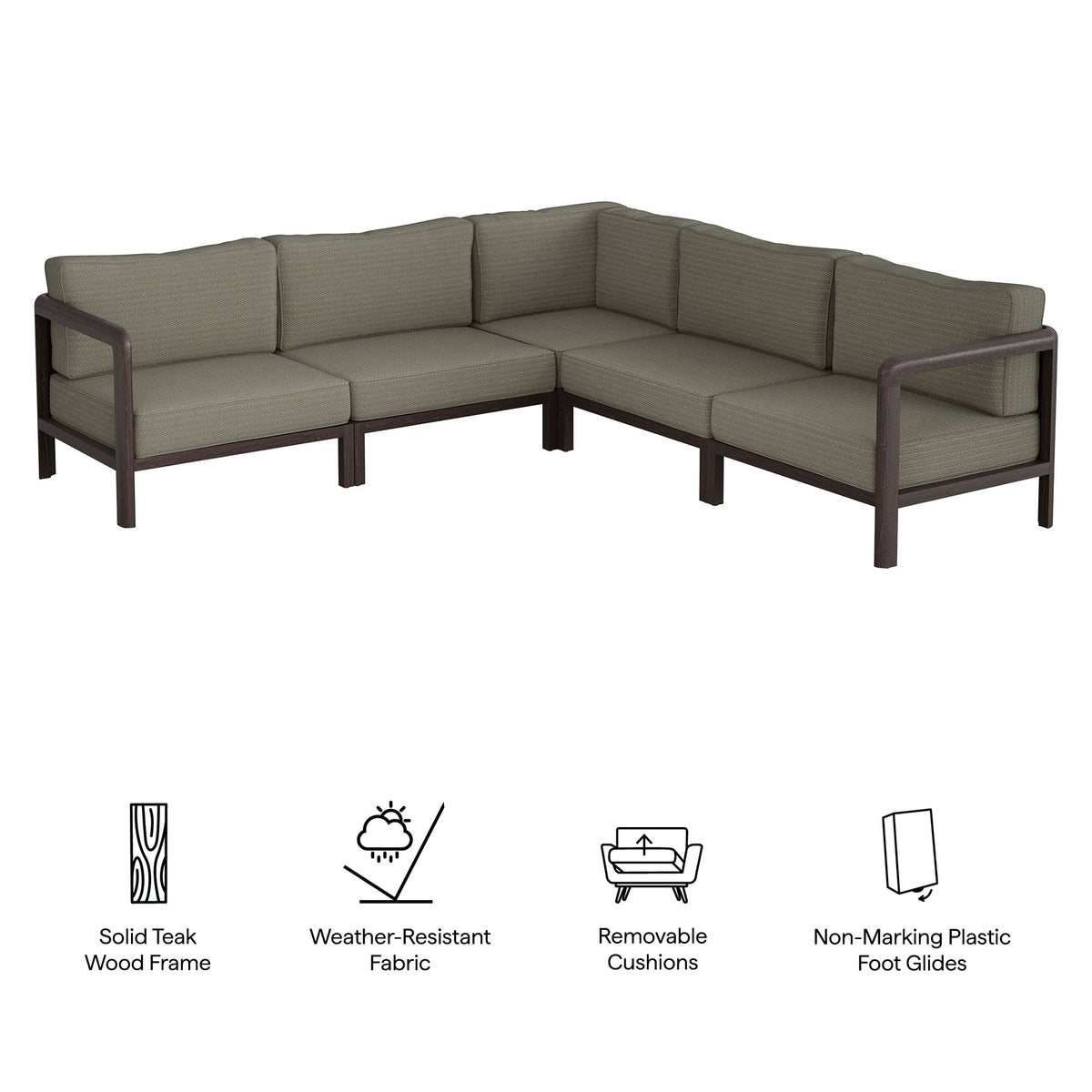 Kona 5-Piece Outdoor Teak Wood Corner Modular Sofa