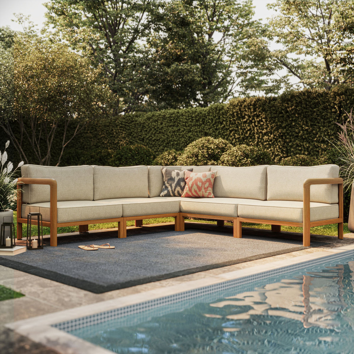 Kona 5-Piece Outdoor Teak Wood Corner Modular Sofa