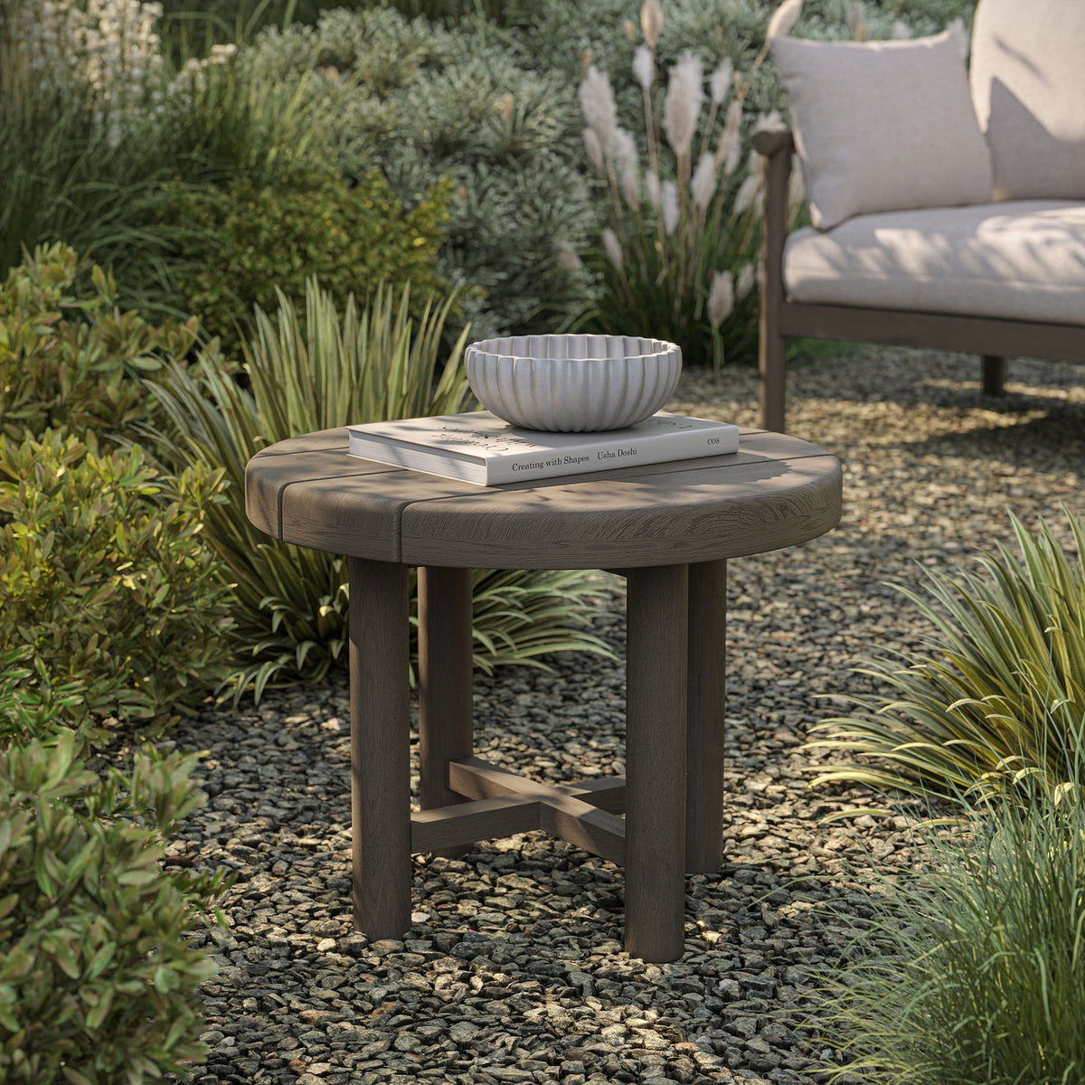 Eleni 20-Inch Round Outdoor Teak Wood Side Table